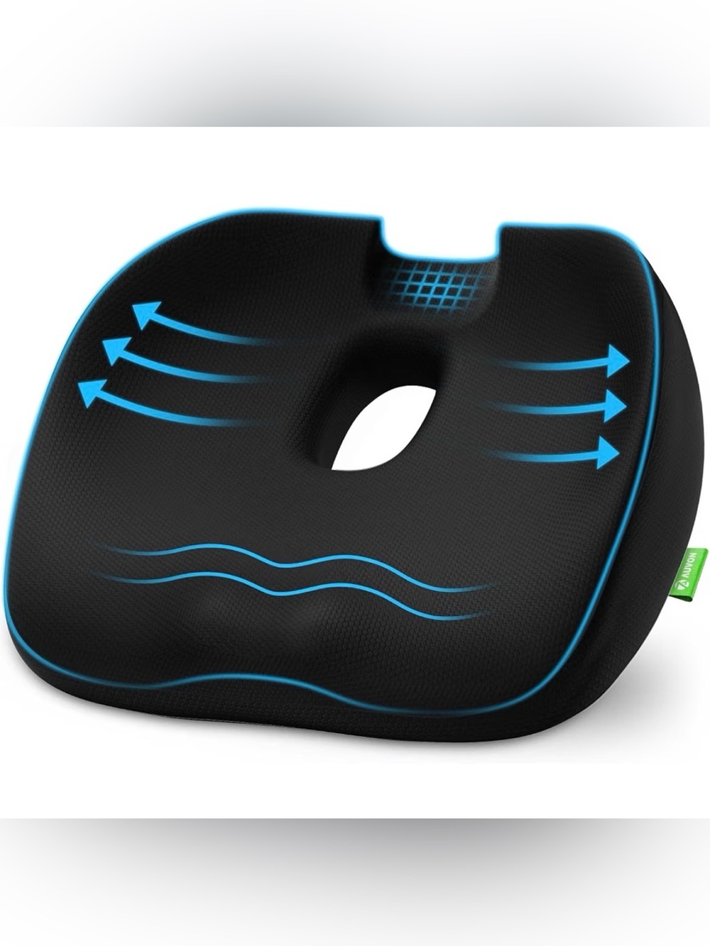 Auvon Ergonomic Black Memory Foam Seat Cushion with Cooling Gel Accent